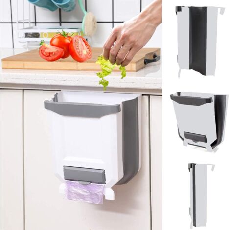 Pattumiera pieghevole da cucina sospesa da 2,4 galloni, pattumiera pieghevole in plastica piccola da 10 litri, bianca