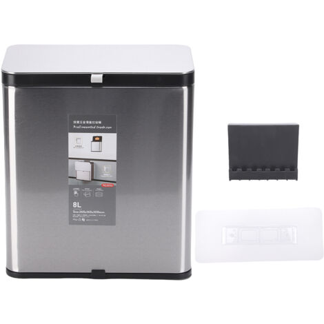 Pattumiera quadrata da 8 litri in acciaio inox, pattumiera da cucina a parete con coperchio scorrevole, per casa, ufficio, bagno