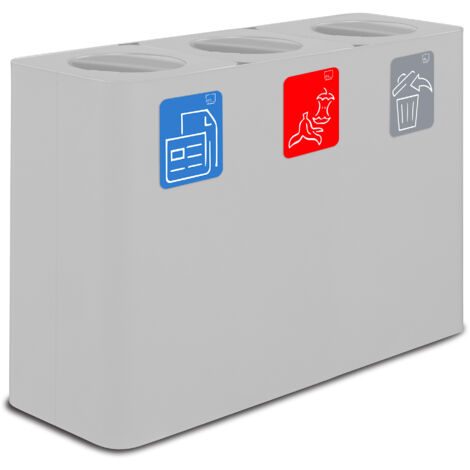 Pattumiera Sistema di Raccolta Rifiuti 115x38xh80 cm in Acciaio 3 Scomparti Bianco