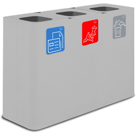 Pattumiera Sistema di Raccolta Rifiuti 115x38xh80 cm in Acciaio 3 Scomparti Bianco