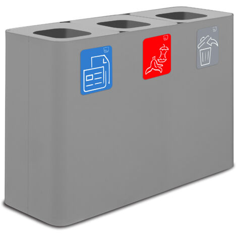 Pattumiera Sistema di Raccolta Rifiuti 115x38xh80 cm in Acciaio 3 Scomparti Grigio