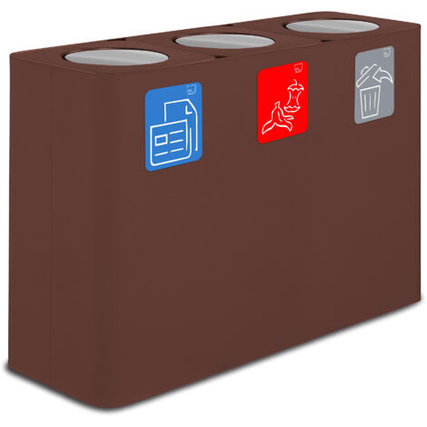 Pattumiera Sistema di Raccolta Rifiuti 115x38xh80 cm in Acciaio 3 Scomparti Marrone