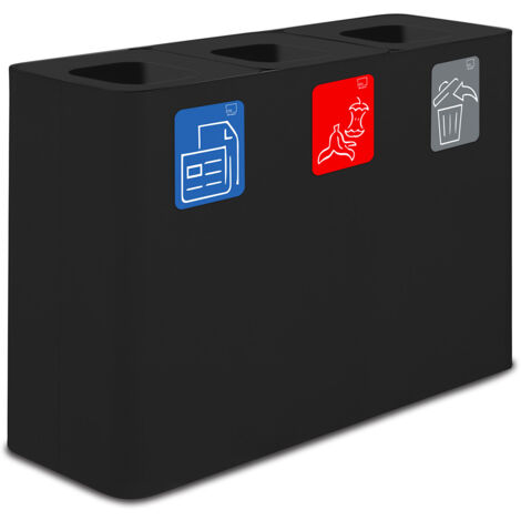 Pattumiera Sistema di Raccolta Rifiuti 115x38xh80 cm in Acciaio 3 Scomparti Nero