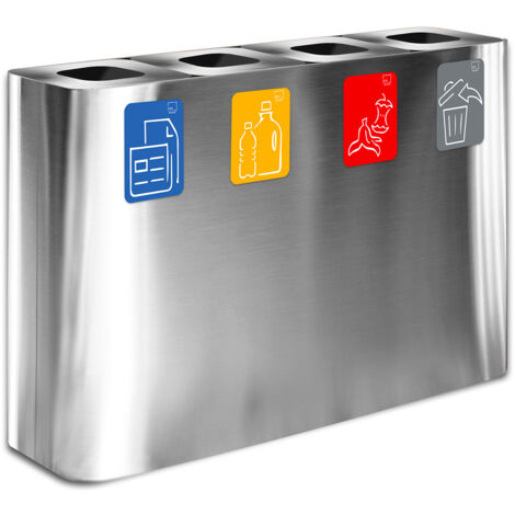 Pattumiera Sistema di Raccolta Rifiuti 120x30xh80 cm In Acciaio Inox 4 Scomparti Argento