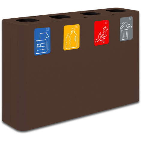 Pattumiera Sistema di Raccolta Rifiuti 120x30xh80 cm In Acciaio Verniciato 4 Scomparti Marrone