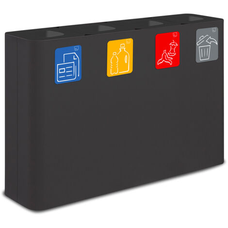 Pattumiera Sistema di Raccolta Rifiuti 120x30xh80 cm In Acciaio Verniciato 4 Scomparti Nero