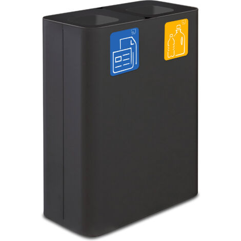 Pattumiera Sistema di Raccolta Rifiuti 60x30xh80 cm In Acciaio Verniciato Doppio Scomparto Nero
