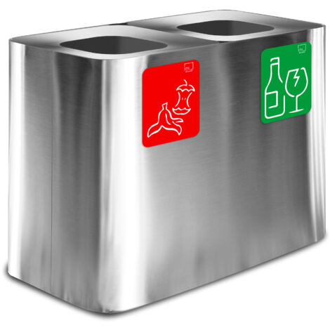 Pattumiera Sistema di Raccolta Rifiuti 77x38xh50 cm In Acciaio Inox 2 Scomparti Argento