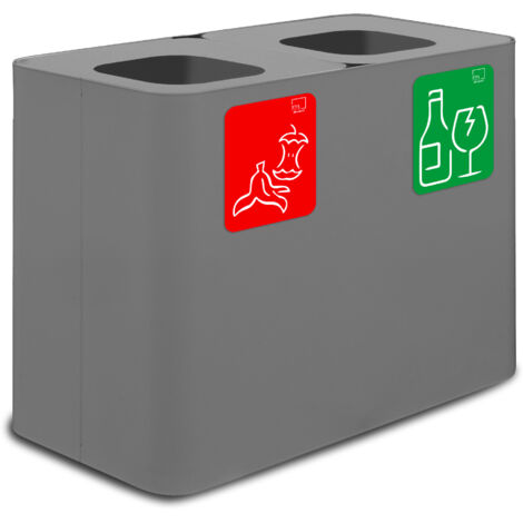Pattumiera Sistema di Raccolta Rifiuti 77x38xh50 cm In Acciaio Verniciato 2 Scomparti Grigio