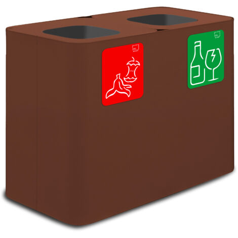 Pattumiera Sistema di Raccolta Rifiuti 77x38xh50 cm In Acciaio Verniciato 2 Scomparti Marrone