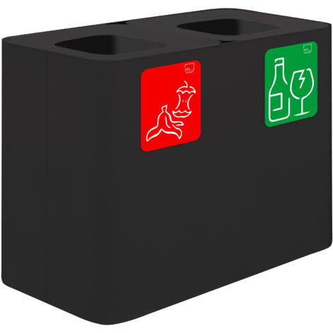 Pattumiera Sistema di Raccolta Rifiuti 77x38xh50 cm In Acciaio Verniciato 2 Scomparti Nero