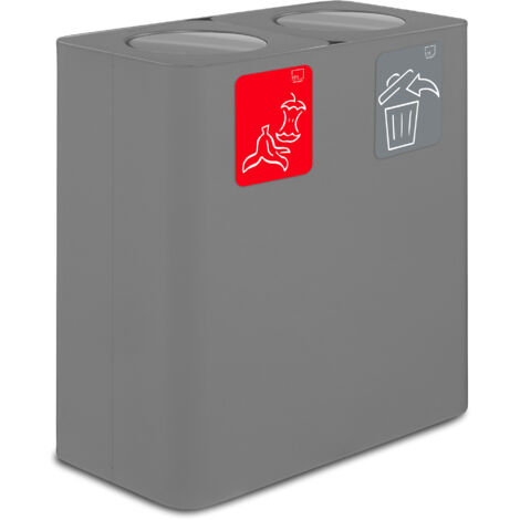 Pattumiera Sistema di Raccolta Rifiuti 77x38xh80 cm in Acciaio 3 Scomparti Grigio