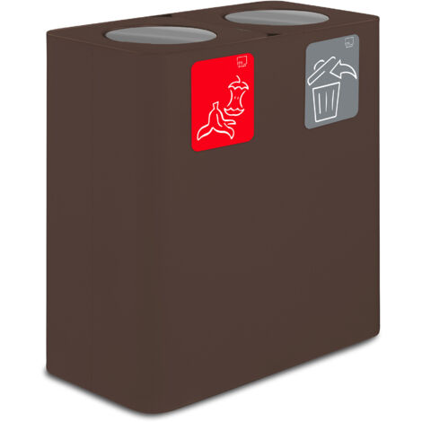 Pattumiera Sistema di Raccolta Rifiuti 77x38xh80 cm in Acciaio 3 Scomparti Marrone