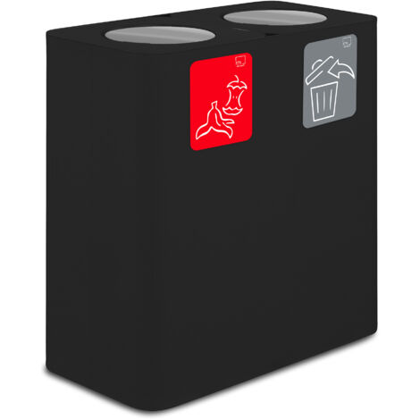 Pattumiera Sistema di Raccolta Rifiuti 77x38xh80 cm in Acciaio 3 Scomparti Nero