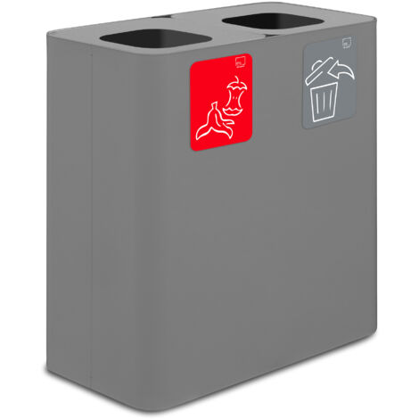 Pattumiera Sistema di Raccolta Rifiuti 77x38xh80 cm In Acciaio Verniciato 2 Scomparti Grigio