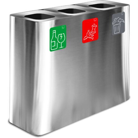 Pattumiera Sistema di Raccolta Rifiuti 90x30xh80 cm In Acciaio Inox 3 Scomparti Argento