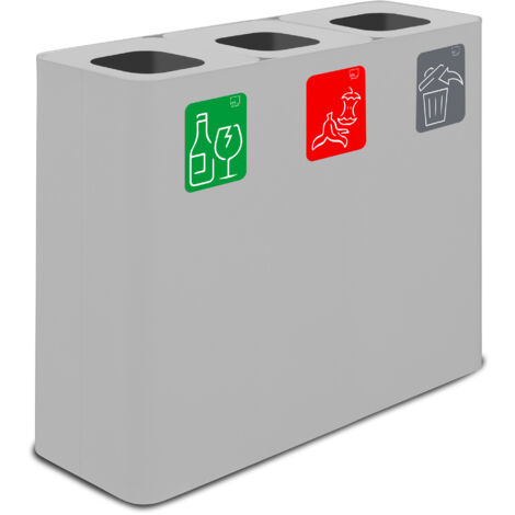 Pattumiera Sistema di Raccolta Rifiuti 90x30xh80 cm In Acciaio Verniciato 3 Scomparti Bianco