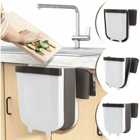 Pattumiera sospesa da cucina o da bagno con supporto per sacco della spazzatura da cucina, armadio e supporto - 9L bianco.