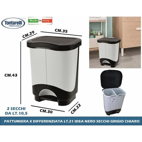 Pattumiera Differenziata 4 Contenitori H26,6 Cm In Plastica Emuca Grigio  Antracite