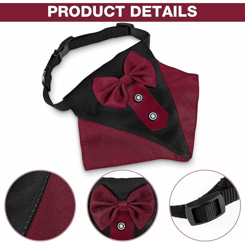 

Abcrital - Pañuelo de esmoquin para perro formal Bandana de boda para perro Collar de perro con pajarita y corbata Diseños ajustables Pajarita para