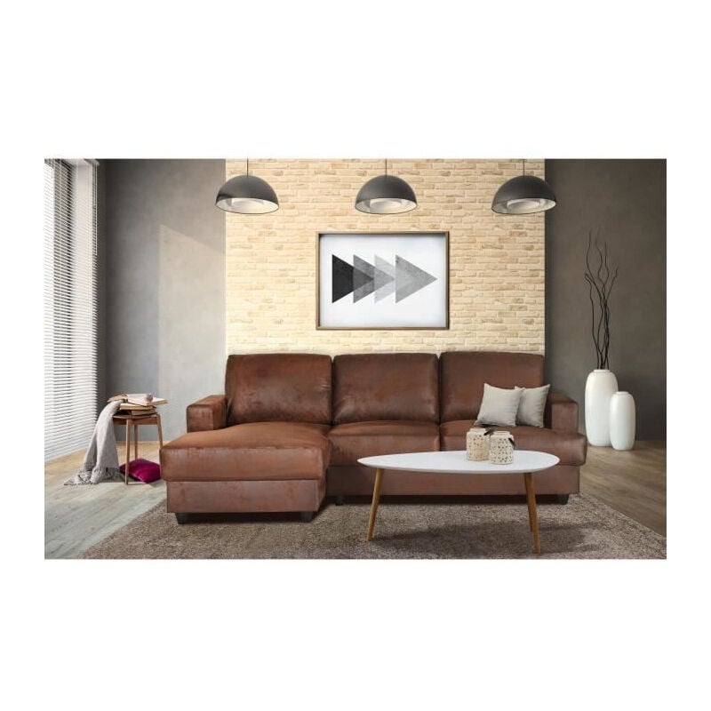 Les Tendances - paul Canape dangle gauche 4 places - Tissu Marron vintage - Contemporain - l 215 x p 140 cm
