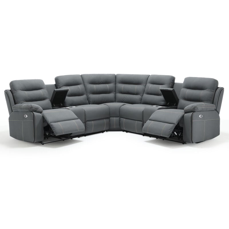 Canapé d'angle 4 places Gris Cuir Design Confort