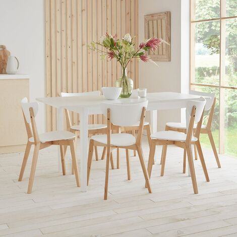 Paul extendable dining table with 6 chairs - large - white