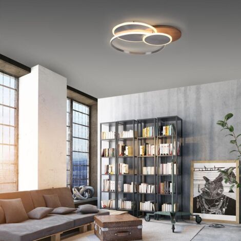 PAUL NEUHAUS LED-Deckenleuchte 8329-79 Silber-Holzdekor, 50 W, 6000 lm, CCT