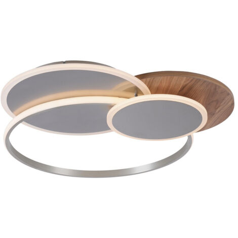 Paul Neuhaus Palma Plafonnier semi-encastré à LED intégré, décoration bois, 1 LED 5 W, 2 700-5 000 K, intensité variable