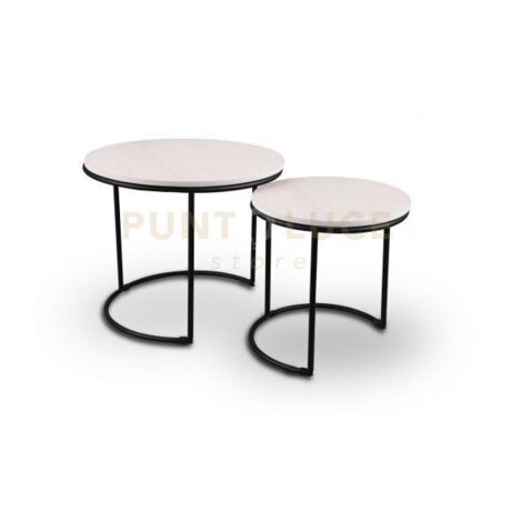PAULA SET DI 2 TAVOLI ROTONDI STRUTTURA IN METALLO E BASE IN MDF D.35-43CM BIANCO E STRUTTURA NERA