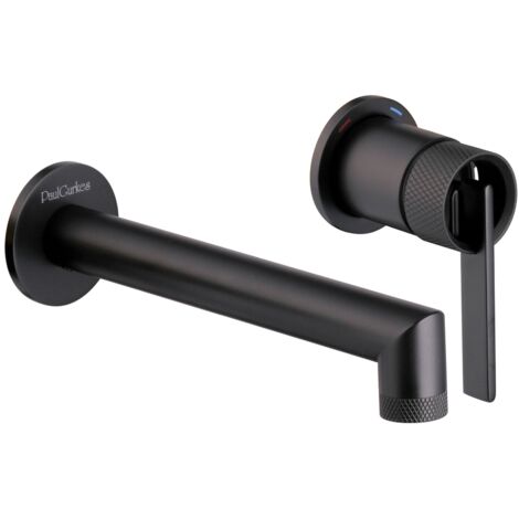 PaulGurkes 2-Loch Waschtischarmatur Matt-Schwarz Unterputz Wasserhahn Serie NOX