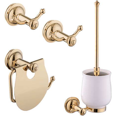 PaulGurkes Accessoire Set Gold WC-Papierhalter Handtuchhaken WC-Bürste Retro