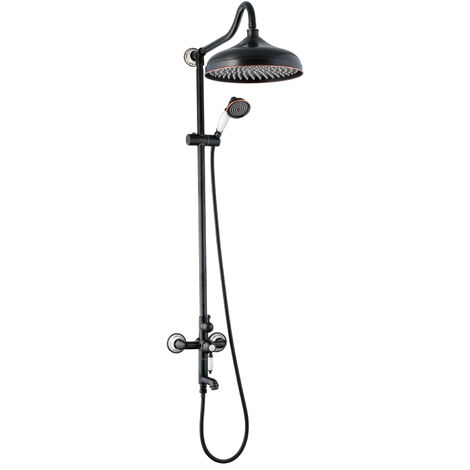 PaulGurkes Aufputz-Duschsystem 30cm Regendusche Retro Schwarz Nostalgie Keramik