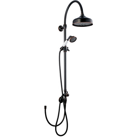 PaulGurkes Aufputzset schwarz Retro Regendusche Nostalgie Duschsystem