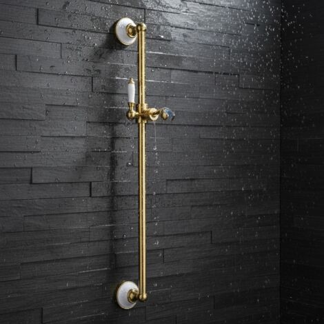 PaulGurkes Barre de douche rétro en céramique dorée PVD