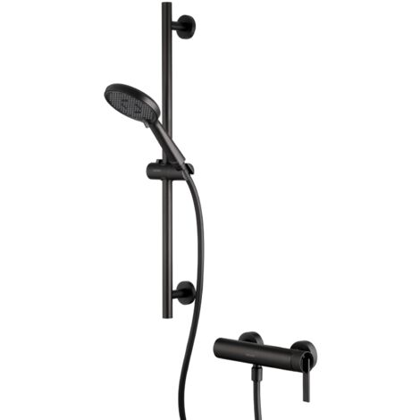 PaulGurkes Dusch-Set Matt-Schwarz Aufputz mit Duschstange und Brause Serie NOX