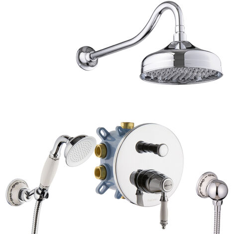 PaulGurkes Dusch-Set Unterputz Nostalgie Retro Antik- Dusche Keramik Duschsystem