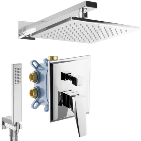 PaulGurkes Duscharmatur Unterputz Armatur eckig Regendusche Duschsystem Chrom