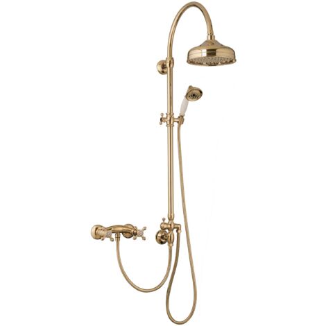 PaulGurkes Duschset Gold Aufputz Duschsystem Regendusche Nostalgie Retro Vintage