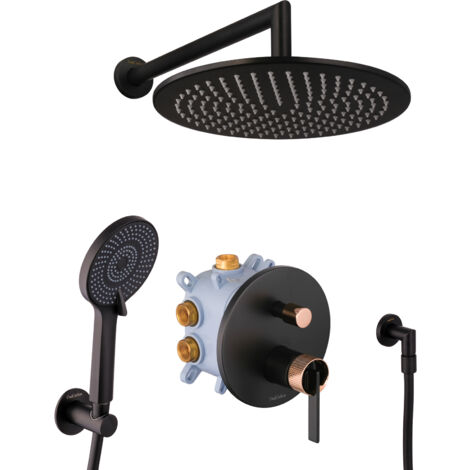 PaulGurkes Duschset Unterputz Matt-Schwarz Rosé-Gold Duschsystem