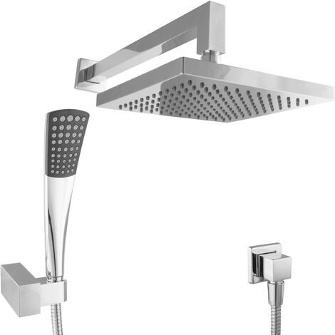 PaulGurkes Duschsystem eckig 20cm Regendusche konische Handbrause Metallschlauch