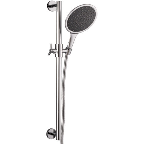 PaulGurkes Ensemble de barre de douche XXL avec douchette ronde et poignée croisée, barre de douche en chrome