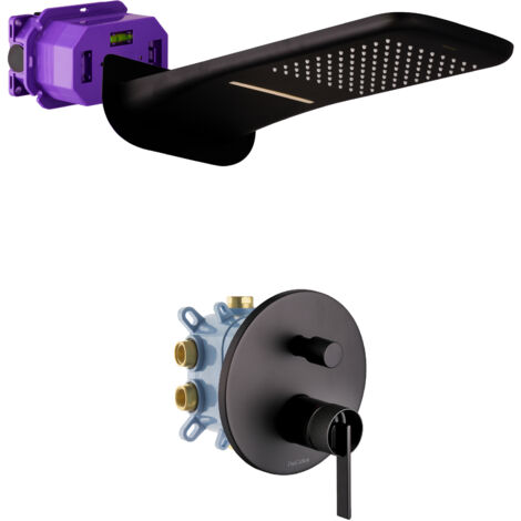 PaulGurkes Ensemble de Douche Cascade Noir Mat Système de Douche Encastré