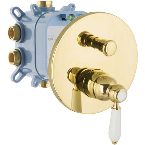 PaulGurkes Gold Unterputzarmatur 2-Wege Einhandmischer mit Montagebox Retro