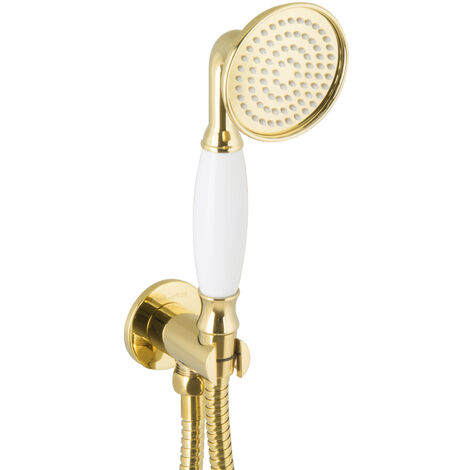 PaulGurkes Handbrause mit Schlauch Gold Nostalgie Retro Duschkopf Brausegarnitur Set