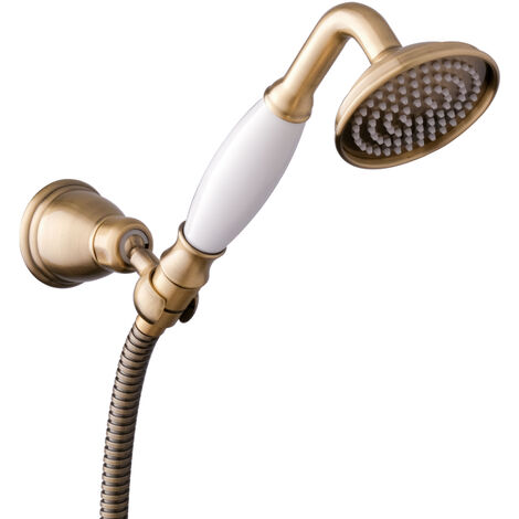PaulGurkes Handbrausen Set Nostalgie Messing Bronze Brausegarnitur Halter mit Schlauch