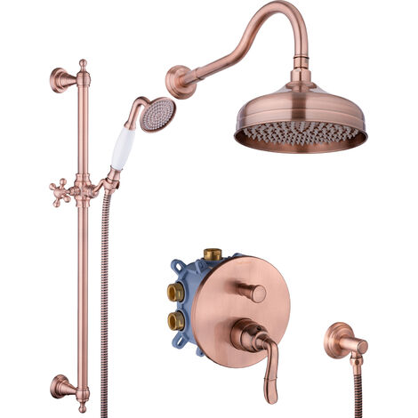 PaulGurkes Kupfer Duschsystem Antik Nostalgie Dusch-Set Unterputz Regendusche