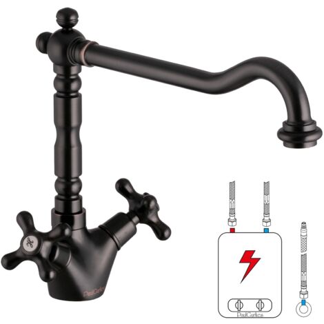 PaulGurkes Niederdruck Retro Küchenarmatur Wasserhahn Spültischarmatur Antik Schwarz