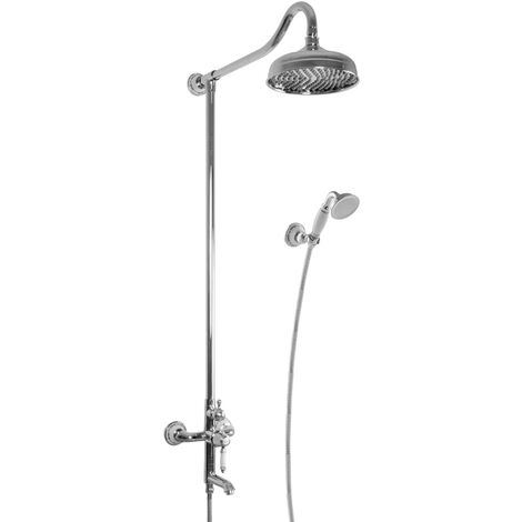 PaulGurkes Nostalgie Duschsystem Aufputz Regendusche Set Retro Landhausstil 3-Wege