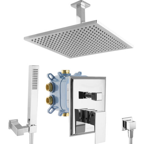 PaulGurkes Regendusche Duschsystem Grundkörper Unterputz Armatur eckig Chrom